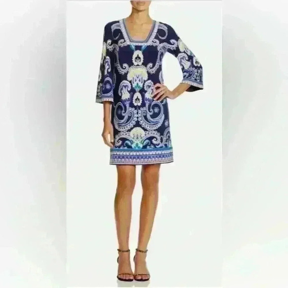 Laundry by Shelli Segal Shift Dress Size 6 Three Quarter Sleeve Square Neck - Picture 1 of 13